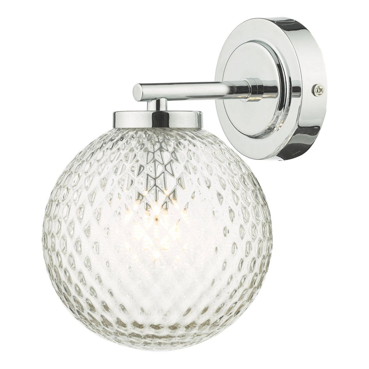Wayne IP44 Wall Light In Polished Chrome With Textured Glass Shade