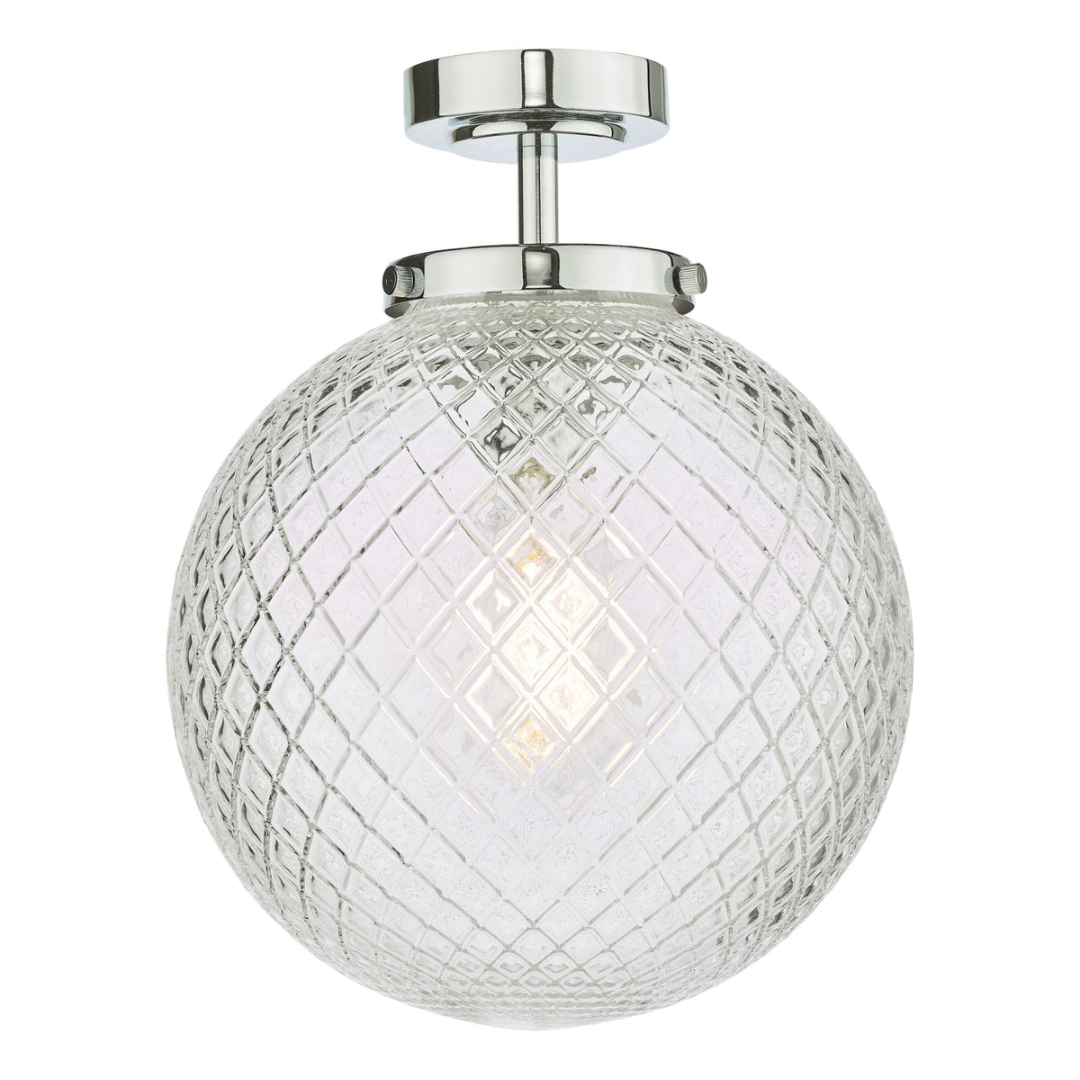 Wayne IP44 Semi Flush Ceiling Light In Polished Chrome With Textured Glass Shade