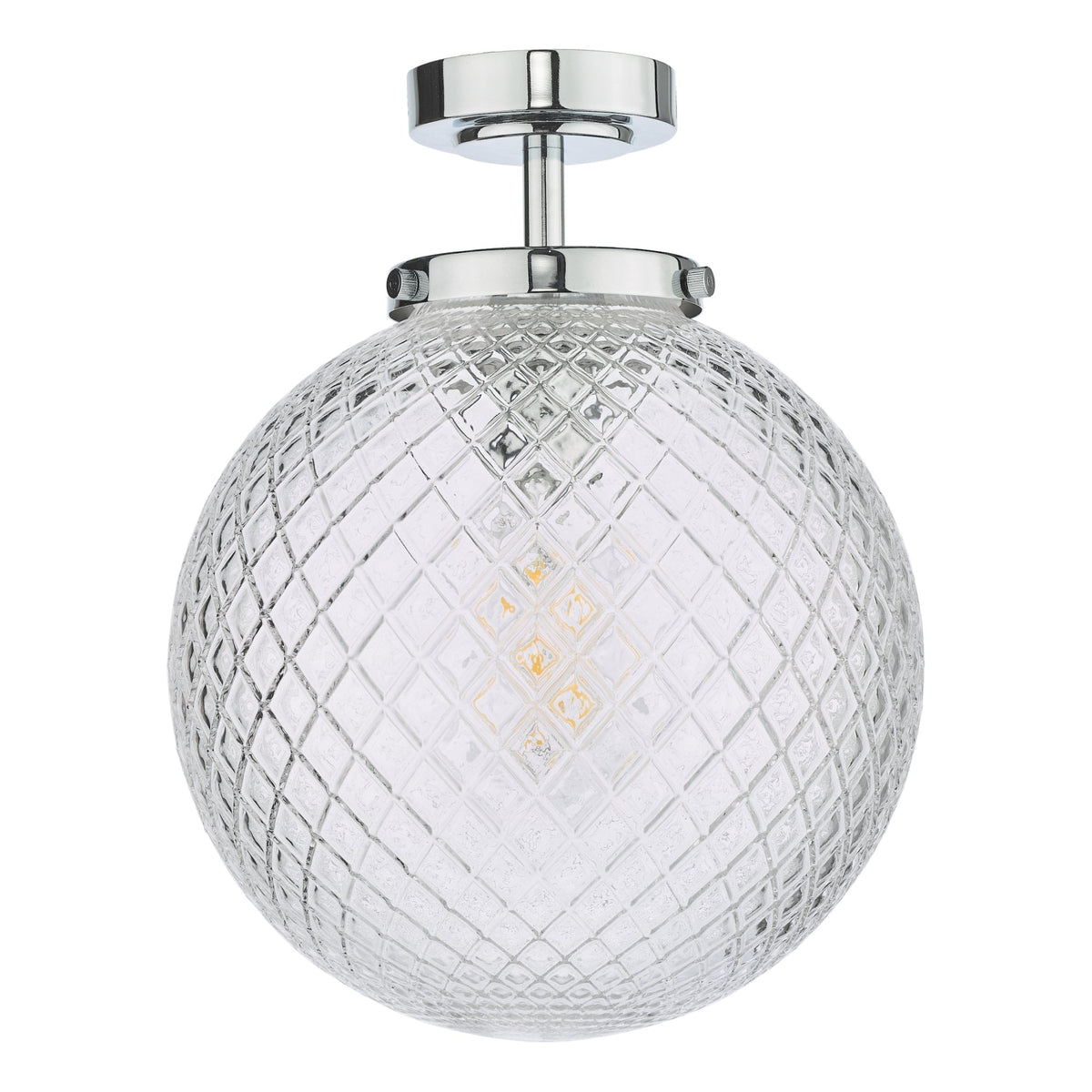 Wayne IP44 Semi Flush Ceiling Light In Polished Chrome With Textured Glass Shade