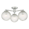 Wayne 3 Light IP44 Semi Flush Ceiling Light In Polished Chrome With Textured Glass Shade