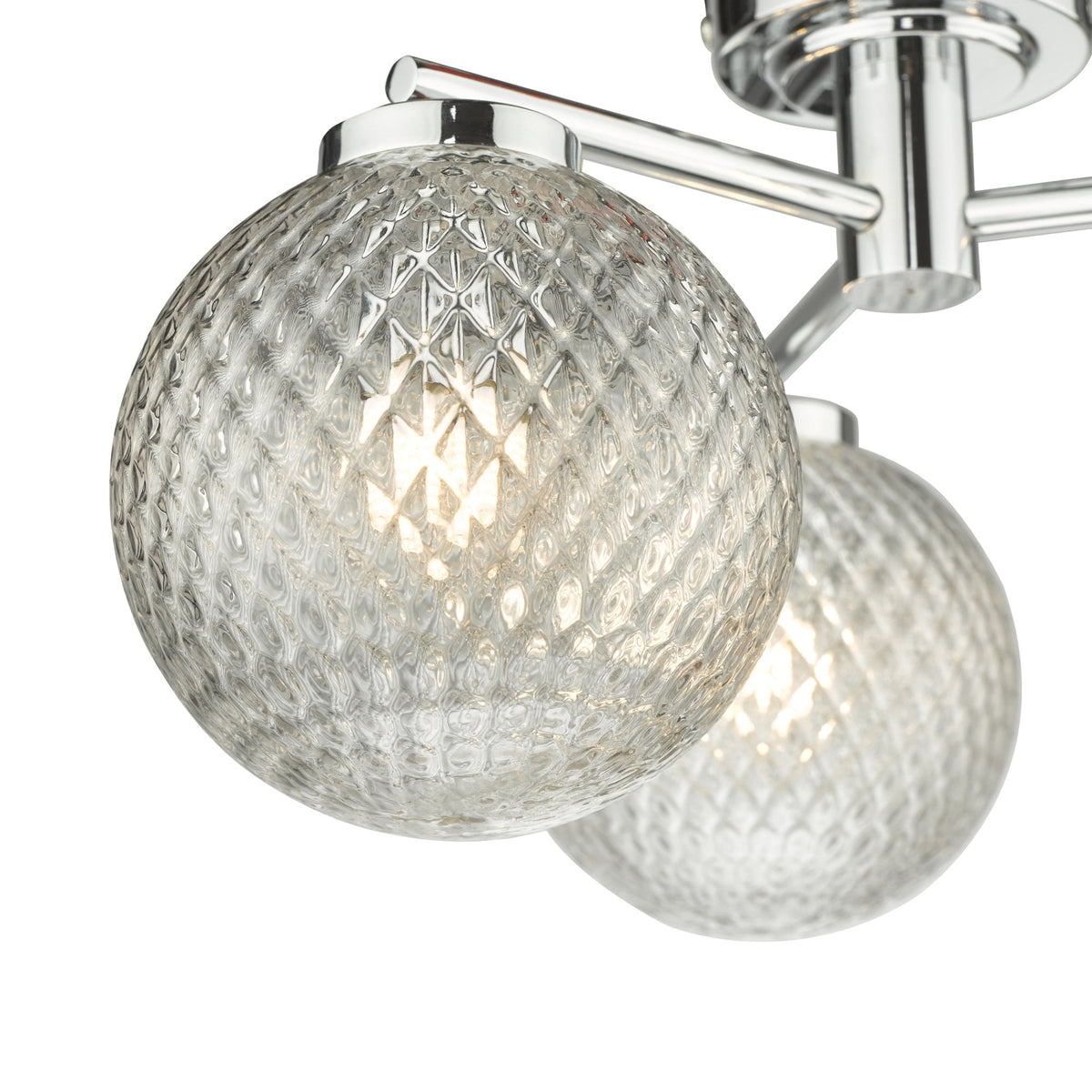 Wayne 3 Light IP44 Semi Flush Ceiling Light In Polished Chrome With Textured Glass Shade
