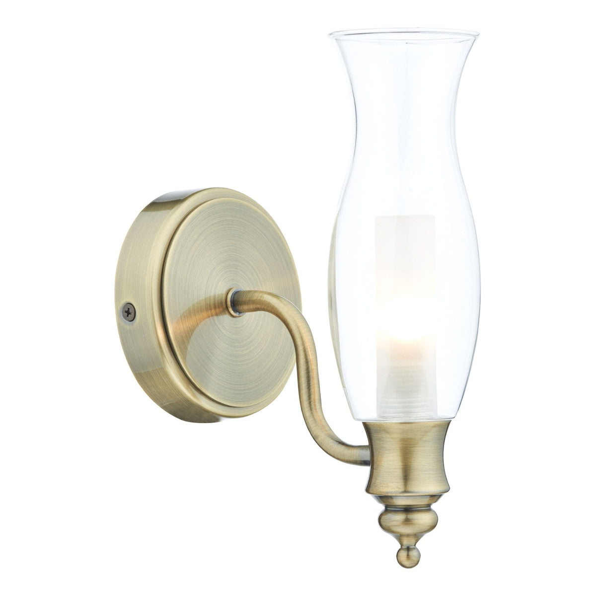 Vestry IP44 Wall Light In Antique Brass With Clear Glass Shade