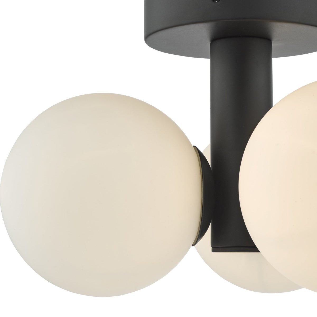 Blake 3 Light IP44 Semi Flush Ceiling Light InMatt Black With Opal Glass Shades