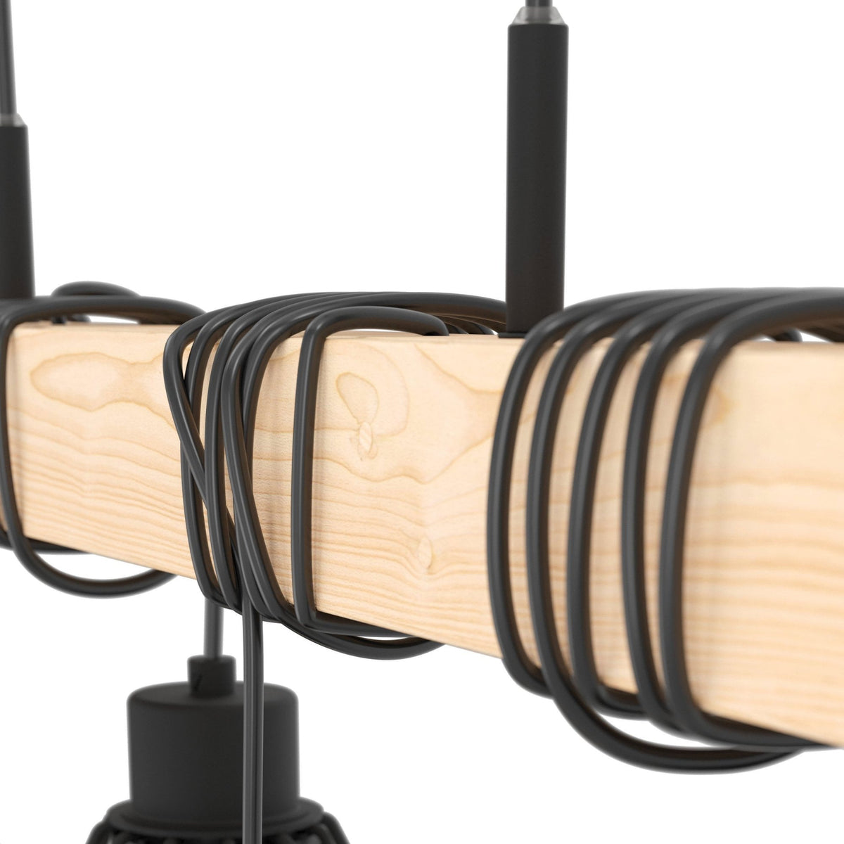 Townshend 5 Six Lamp Wooden Bar Pendant with Wire Cage Shades