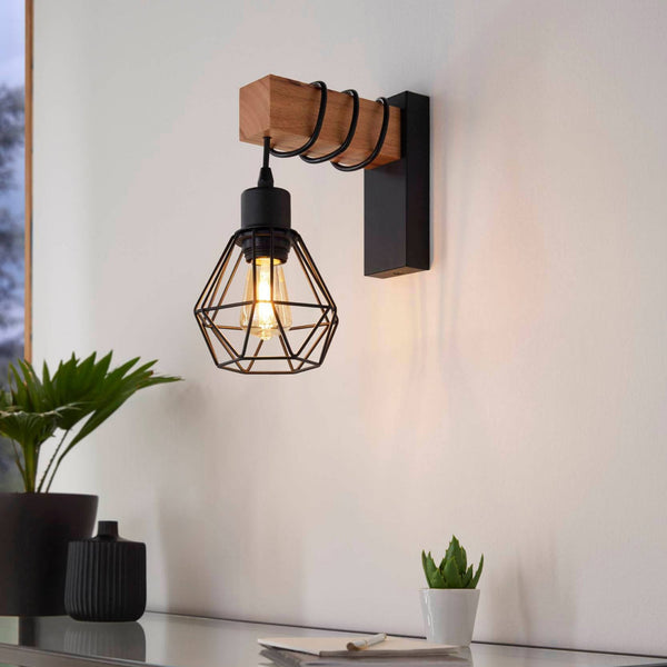 Townshend 5 Single Wall Light with Black Wire Cage Shade