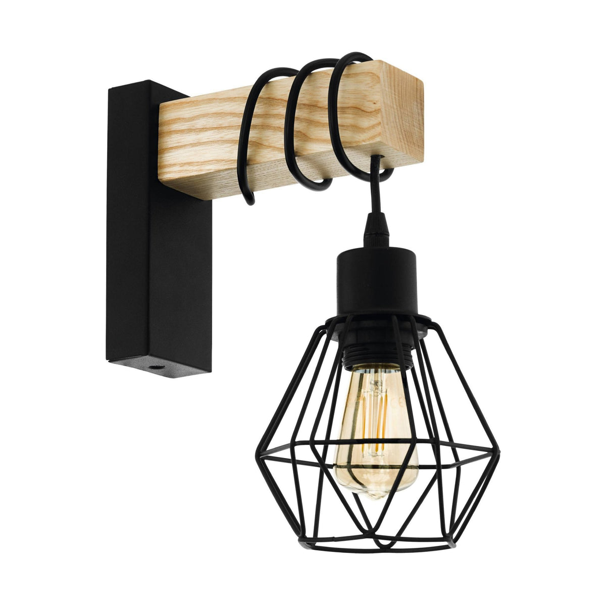 Townshend 5 Single Wall Light with Black Wire Cage Shade