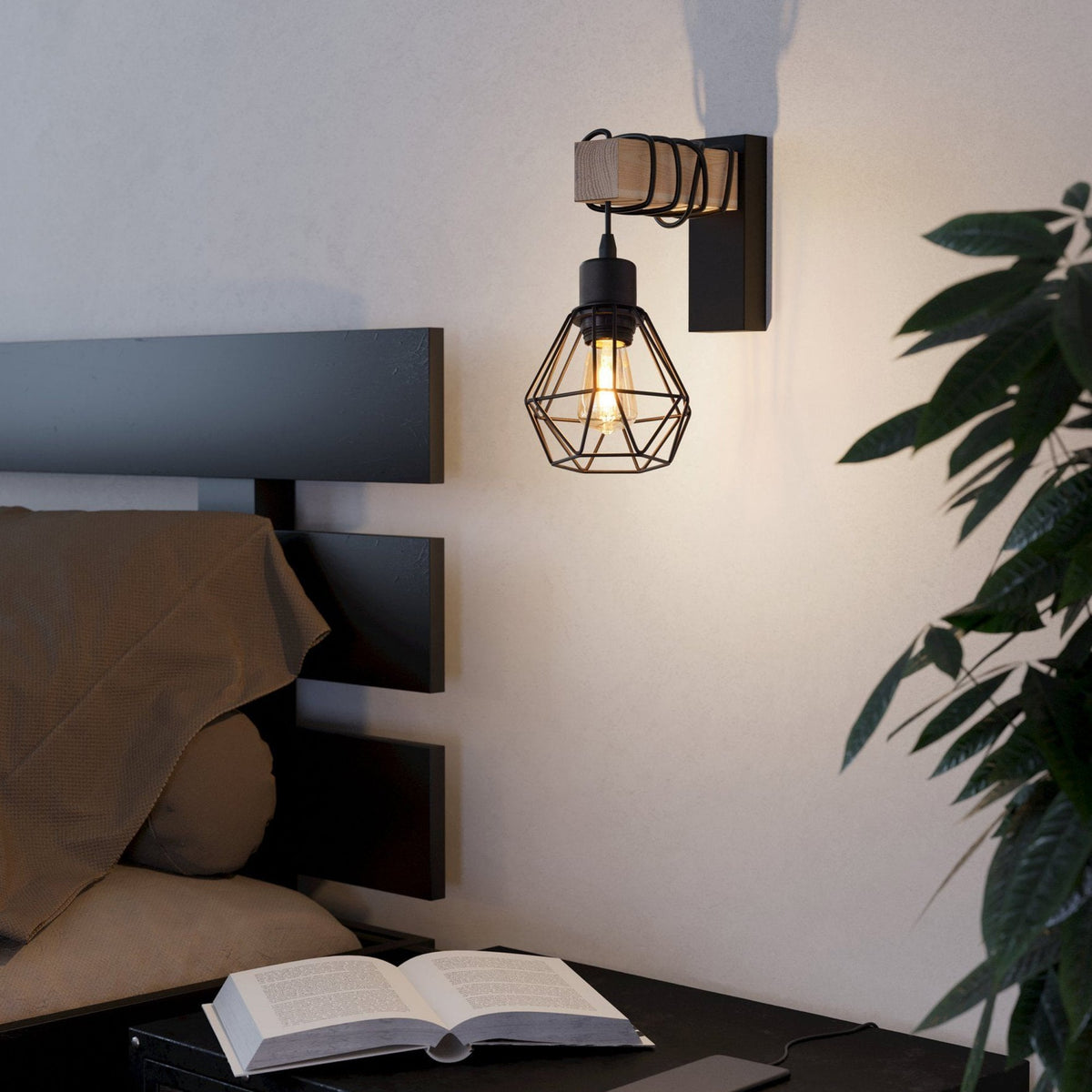 Townshend 5 Single Wall Light with Black Wire Cage Shade