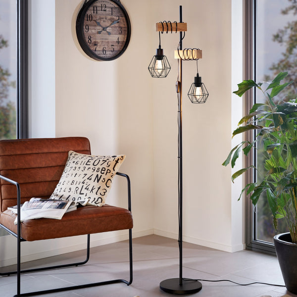 Townshend 5 Twin Lamp Floor Lamp with Black Wire Cage Shades
