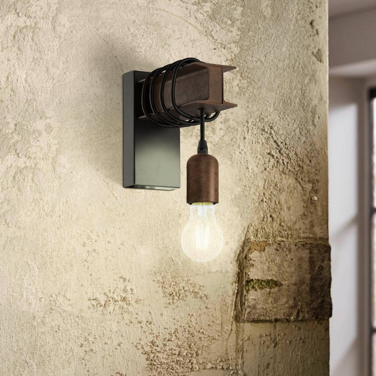 Townshend 4 Industrial Style Single Wall Light in Black & Rust Brown