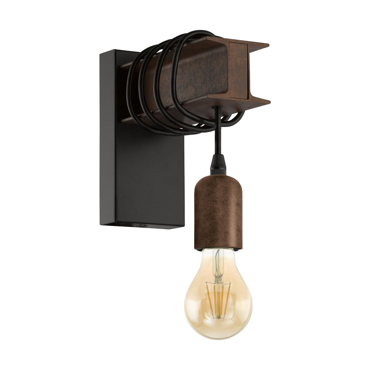 Townshend 4 Industrial Style Single Wall Light in Black & Rust Brown