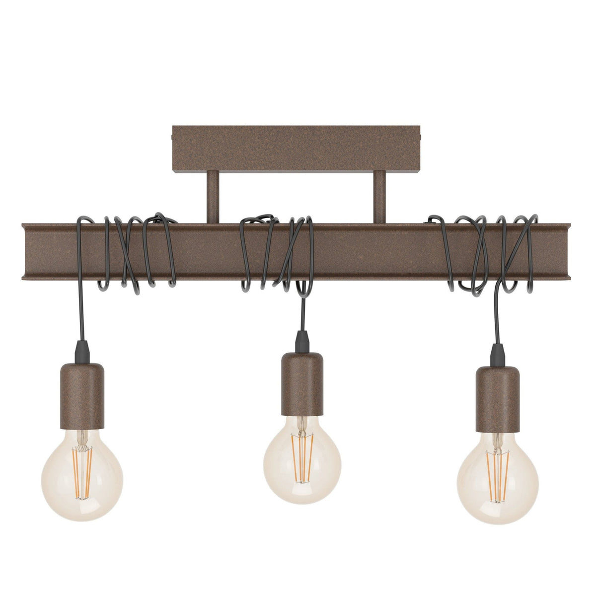 Townshend 4 Industrial Style Three Lamp Semi Flush Ceiling Light in Rust Brown