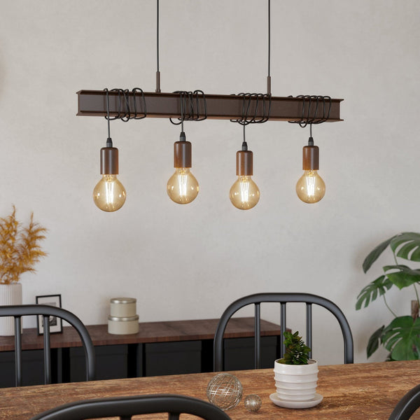 Townshend 4 Industrial Style Four Lamp Bar Pendant in Rust Brown