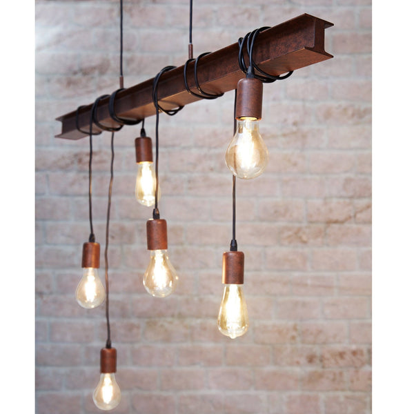 Townshend 4 Industrial Style Six Lamp Bar Pendant in Rust Brown