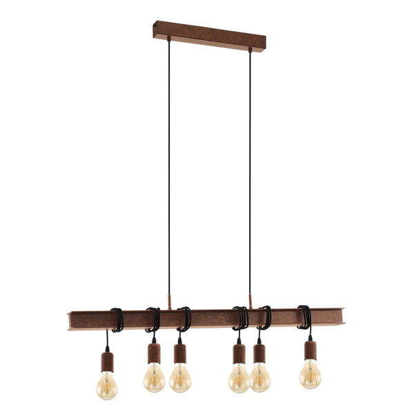 Townshend 4 Industrial Style Six Lamp Bar Pendant in Rust Brown