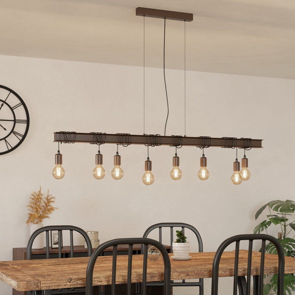 Townshend 4 Industrial Style Eight Lamp Bar Pendant in Rust Brown