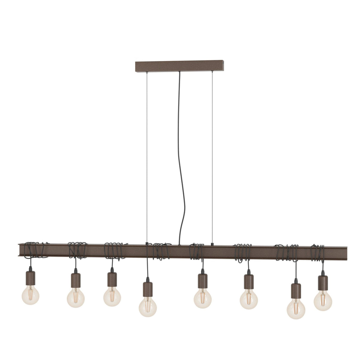 Townshend 4 Industrial Style Eight Lamp Bar Pendant in Rust Brown