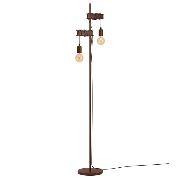 Townshend 4 Industrial Style Twin Arm Floor Lamp in Rust Brown