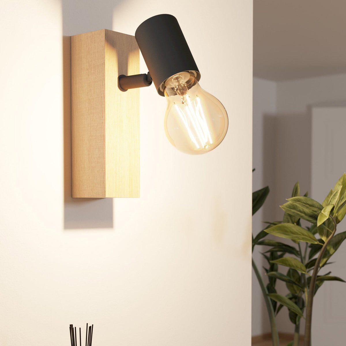 Townshend 3 One Arm Spot Light in Black and Pinewood