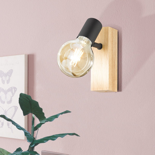 Townshend 3 One Arm Spot Light in Black and Pinewood