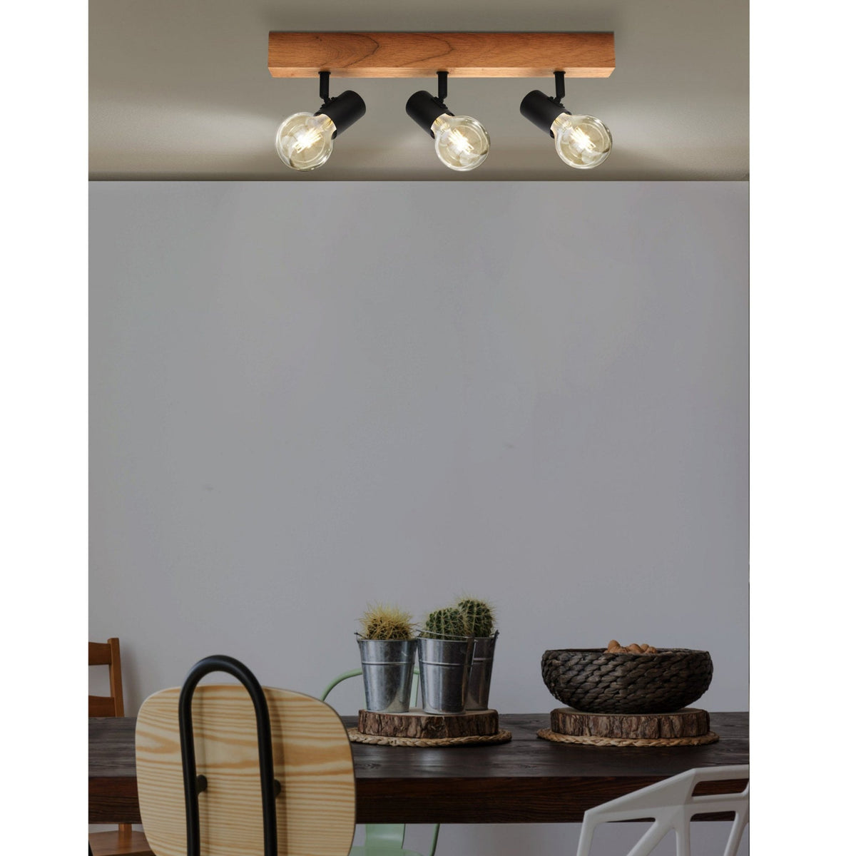 Townshend 3 Three Arm Spot Light in Black and Pinewood