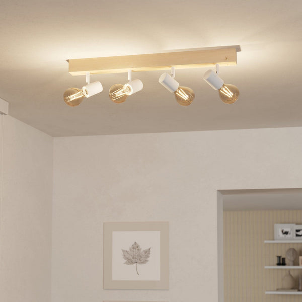 Townshend 3 Four Arm Spot Light in White and Pinewood