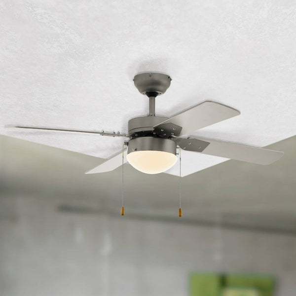 Gelsina Ceiling Fan & Light in Satin Nickel with MDF Silver Coloured Blades
