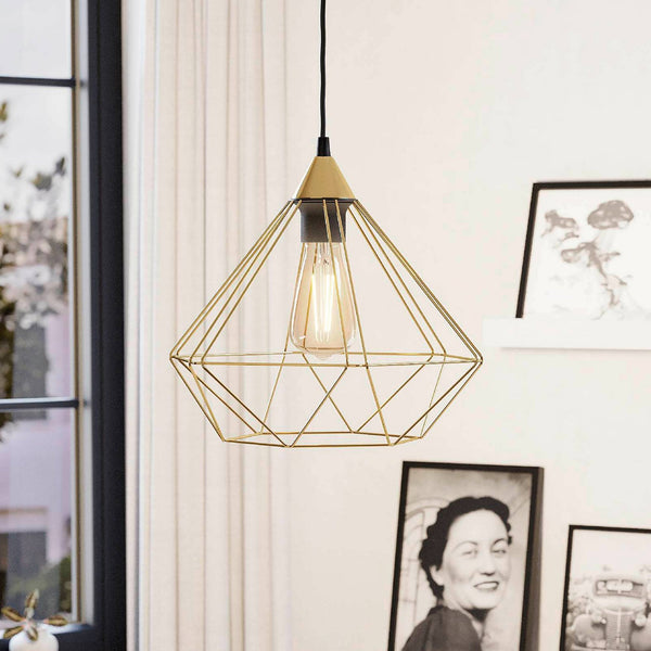 Tarbes Brushed Brass Cage Single Pendant Light