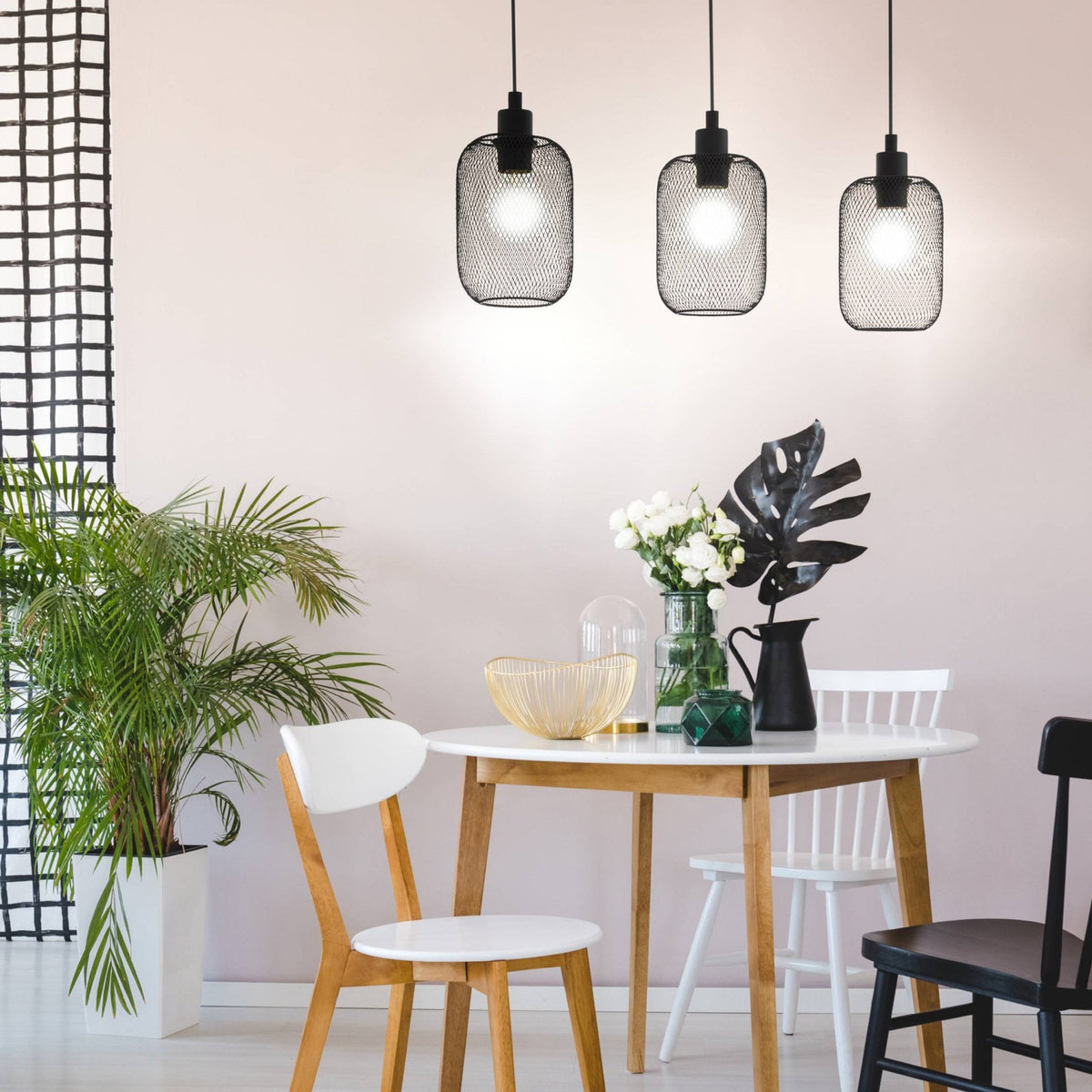 Wrington Mesh Shade Triple Drop Pendant in Black