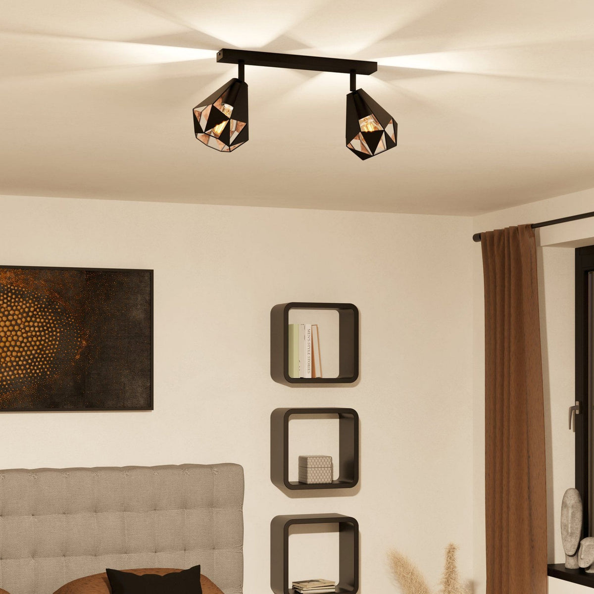 Carlton 7 Twin Geometric Spotlight in Black and Antique Copper