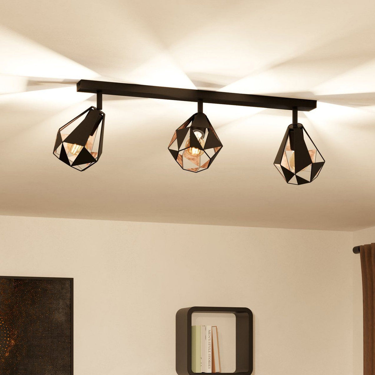 Carlton 7 Triple Geometric Spotlight in Black and Antique Copper