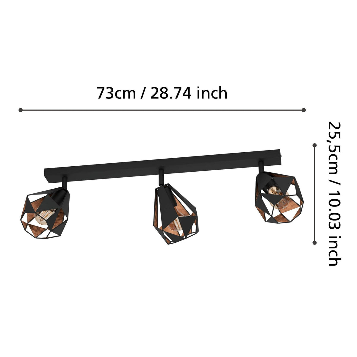 Carlton 7 Triple Geometric Spotlight in Black and Antique Copper