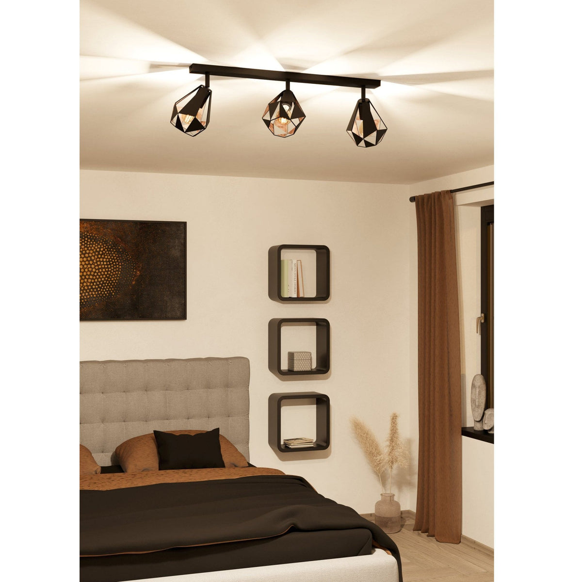 Carlton 7 Triple Geometric Spotlight in Black and Antique Copper