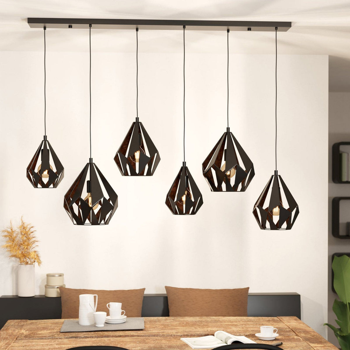 Carlton 1 Six Light Linear Pendant in Black and Copper