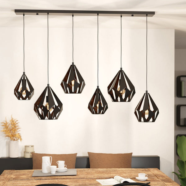 Carlton 1 Six Light Linear Pendant in Black and Copper