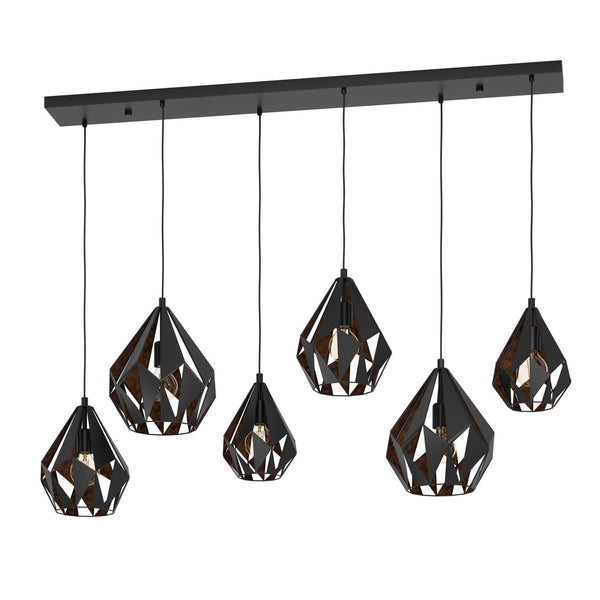 Carlton 1 Six Light Linear Pendant in Black and Copper