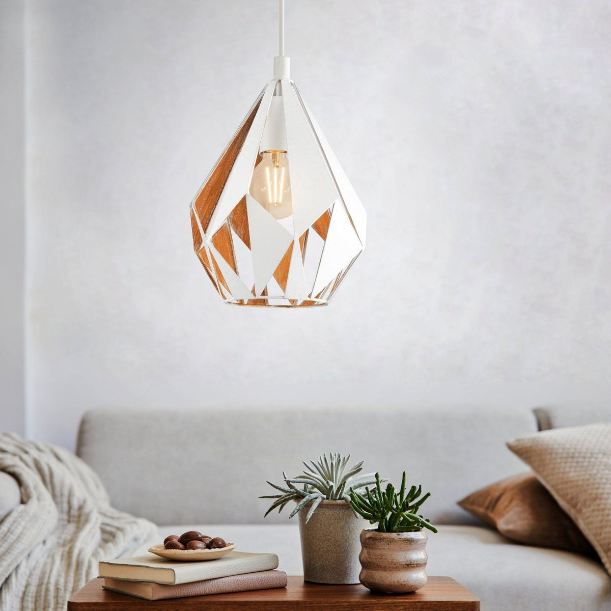 Carlton 1 205mm White Metal Pendant with an Inner Brushed Gold Lining