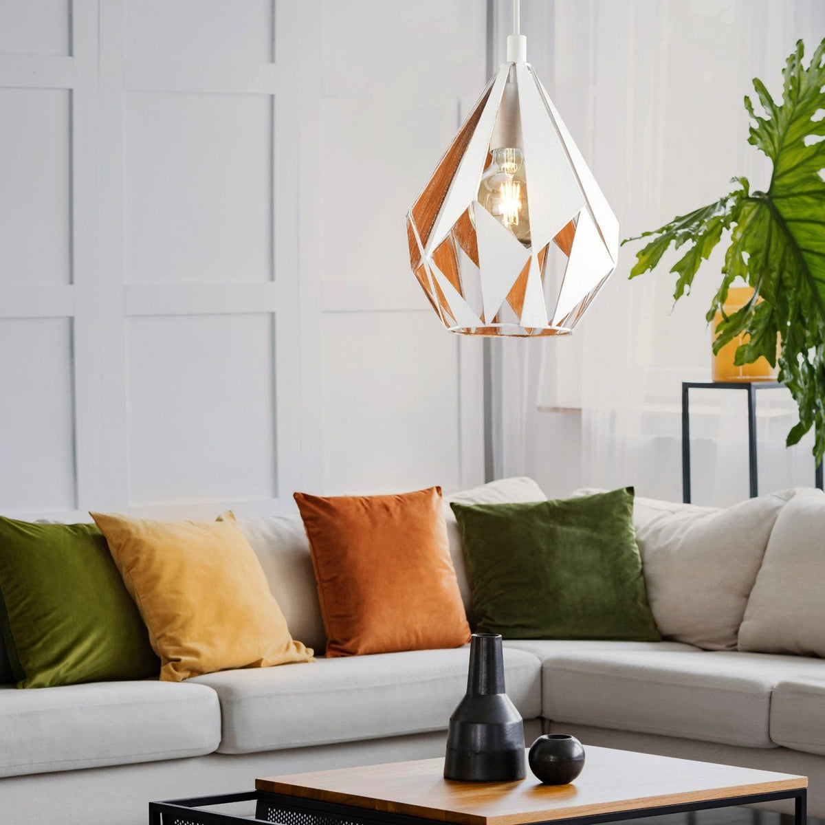 Carlton 1 205mm White Metal Pendant with an Inner Brushed Gold Lining