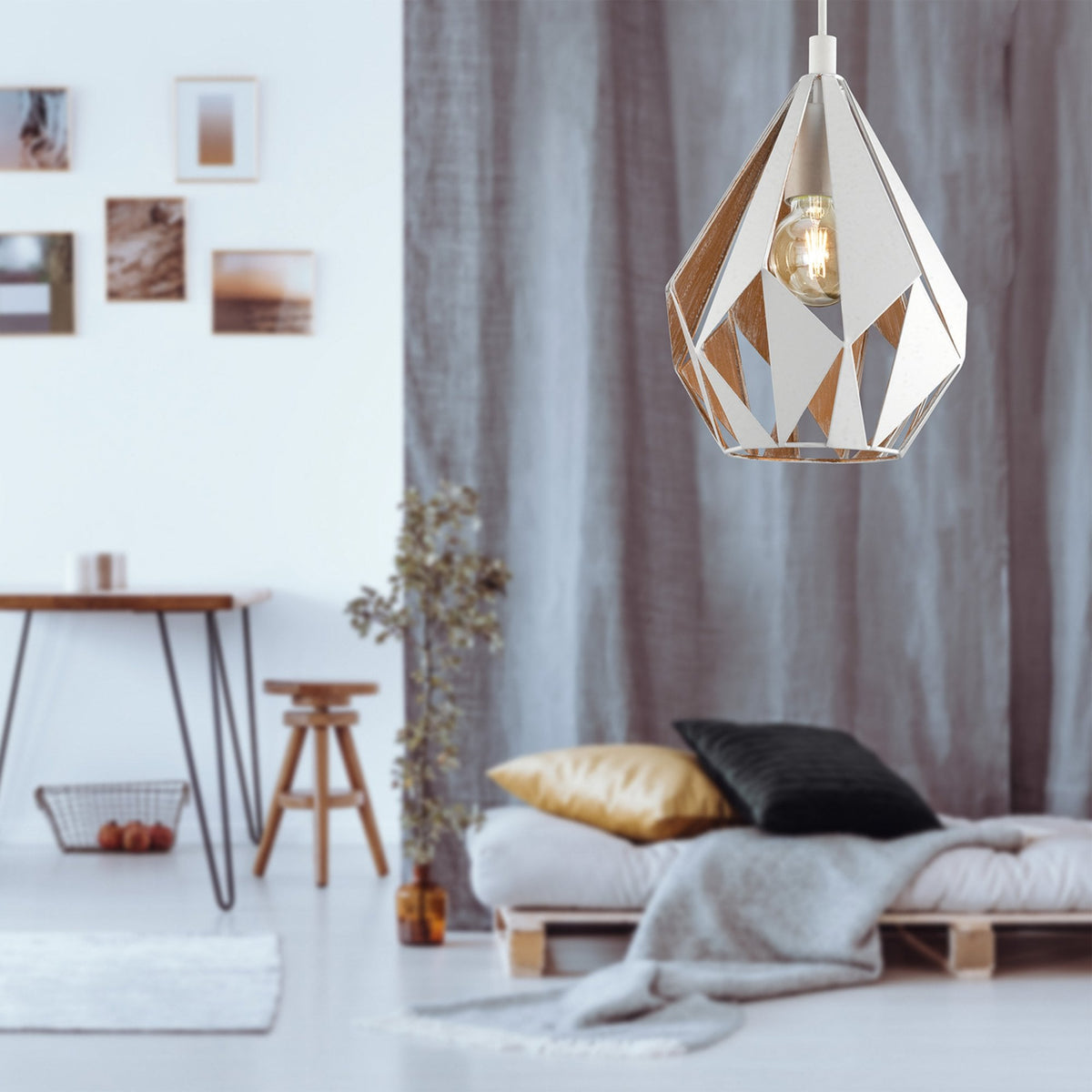 Carlton 1 205mm White Metal Pendant with an Inner Brushed Gold Lining