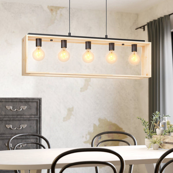 Famborough Five Light Pendant in Natural Wood