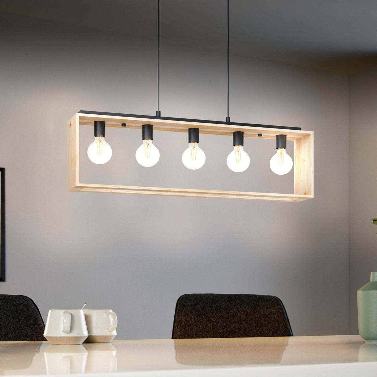Famborough Five Light Pendant in Natural Wood