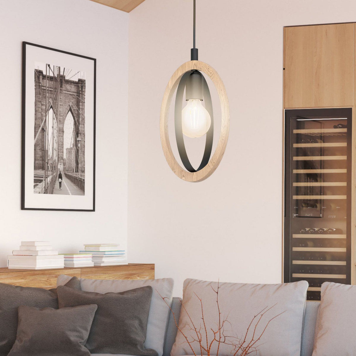 Basildon Single Drop Pendant in Natural Wood