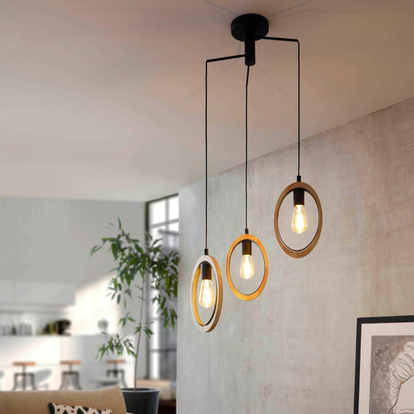 Basildon Triple Drop Pendant in Natural Wood