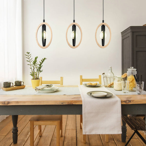 Basildon Triple Drop Bar Pendant in Natural Wood