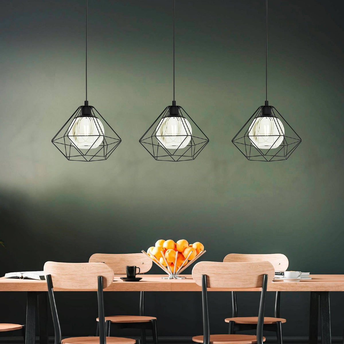 Vernham Triple Drop Pendant with Vaporized Black Transparent Glass