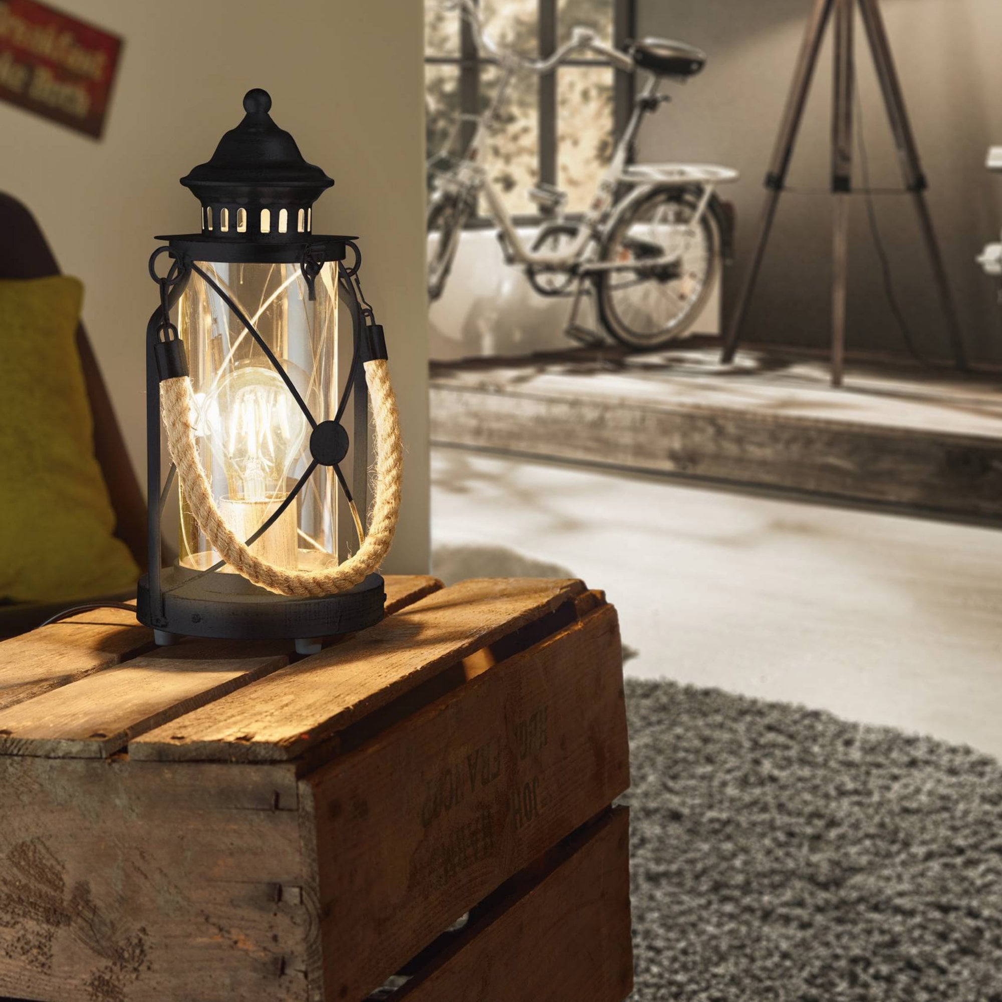 Eglo Bradford Black Rope Lantern Style Table Lamp | Dusk Lights – Dusk ...