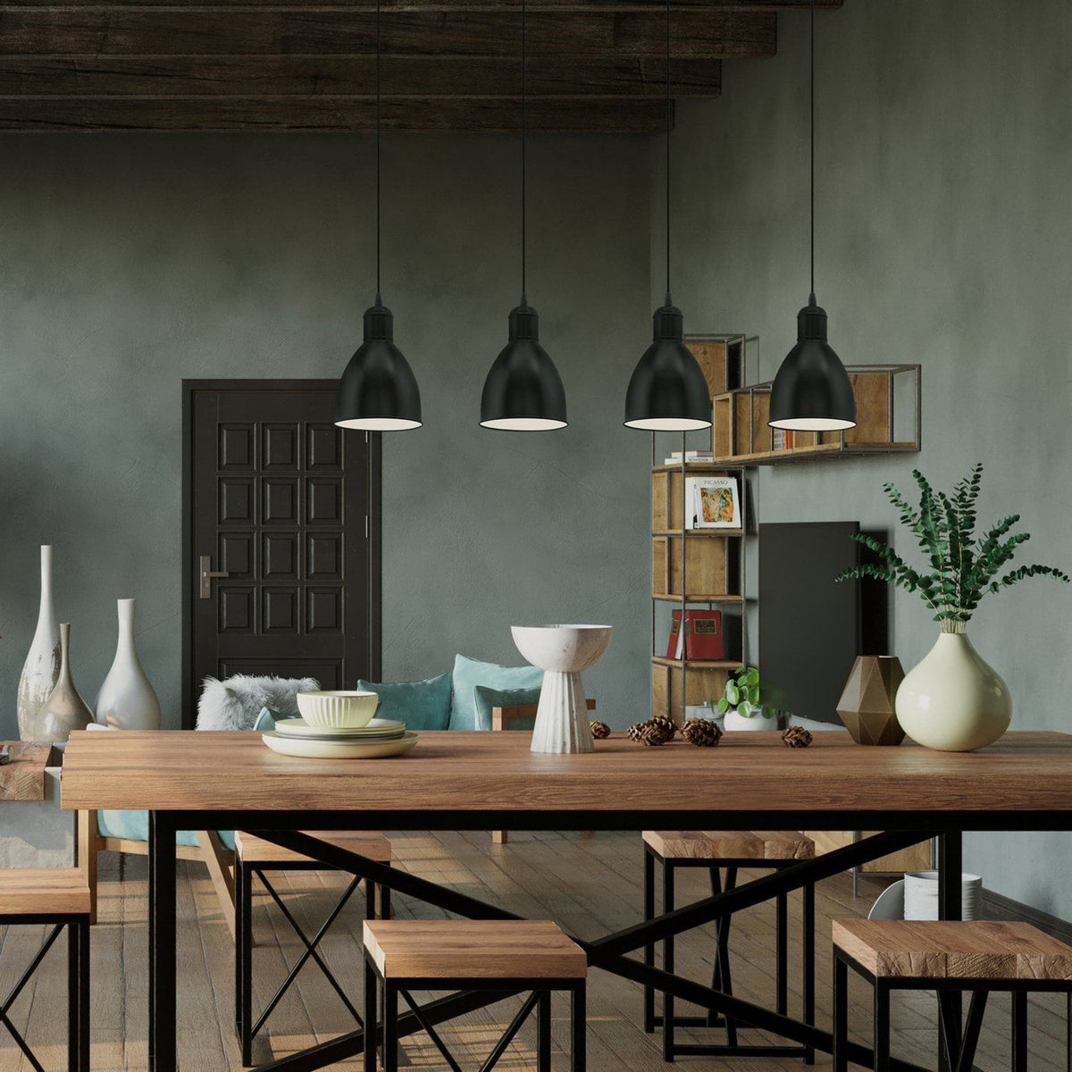 Priddy Four Drop Bar Pendant Light in Black