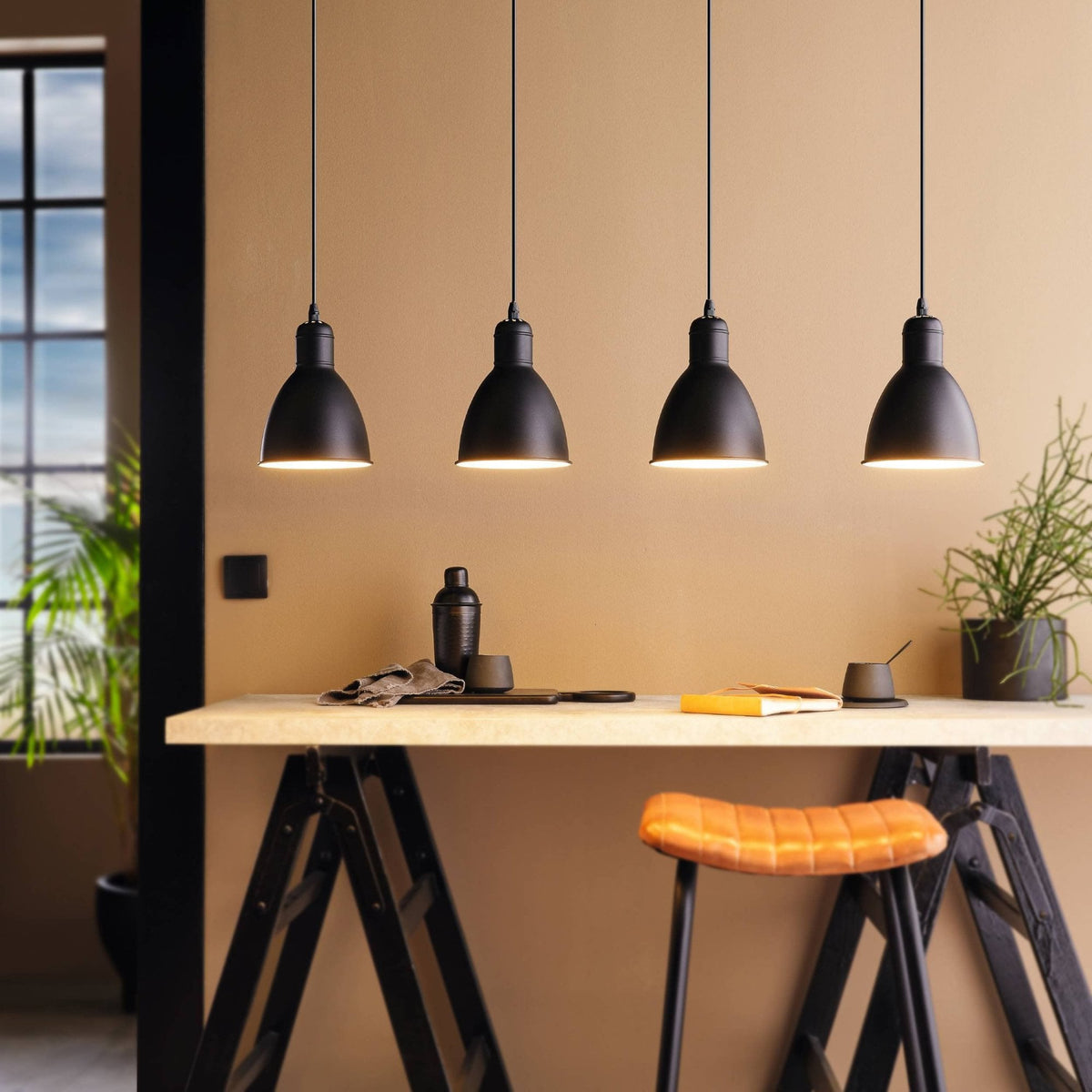 Priddy Four Drop Bar Pendant Light in Black