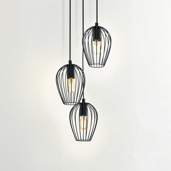 Black Newtown Three Light Cluster Cage Pendant Light