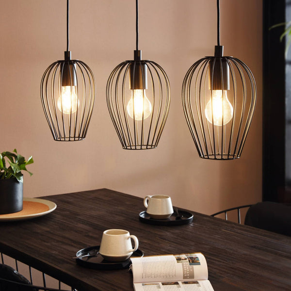 Black Newtown Three Drop Bar Pendant Light