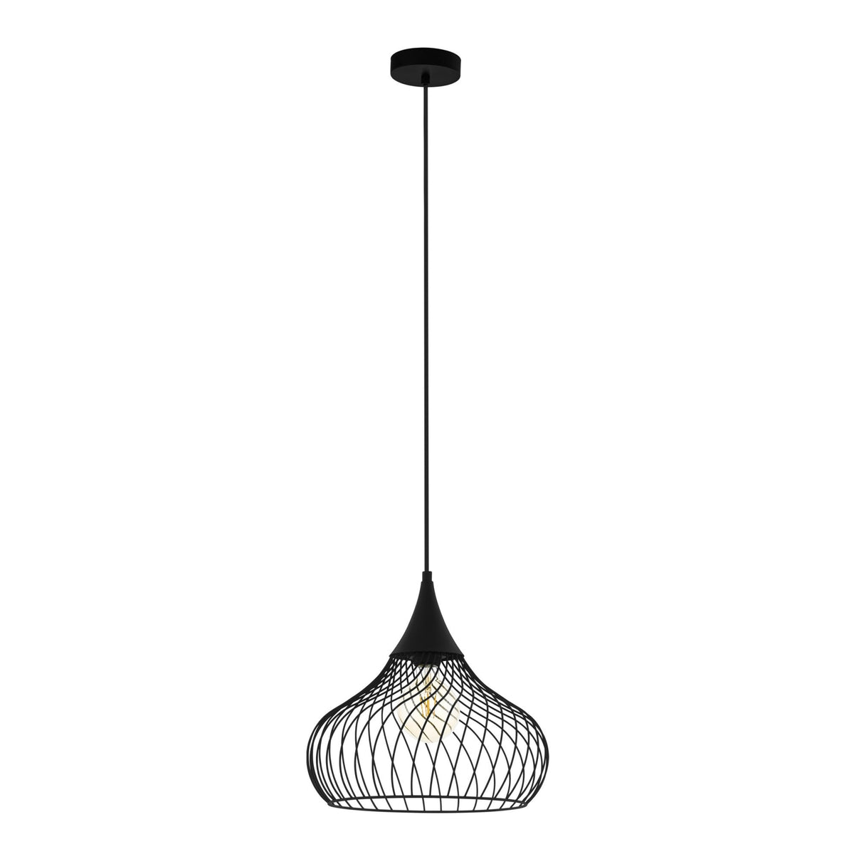 Staverton Single Drop Pendant Light with Decoratively Curved Wire Lampshade